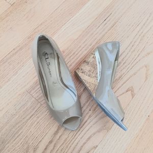 Nude Taupe Peep Toe Wedge Heels